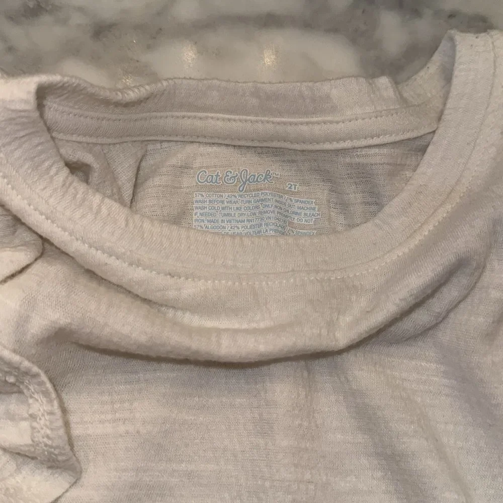 Cat & Jack White Ruffle Top with Navy and Tan Leggings Bundle 2T